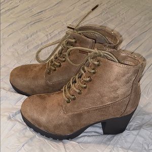 Brown suede booties